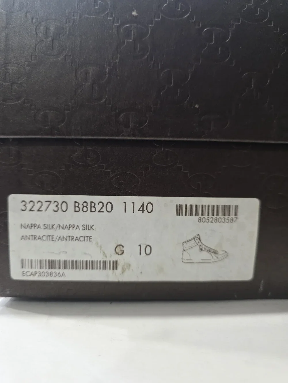Gucci Men's Anthracite Metallic Perforated Nappa High-Top Sneakers Size 10 G / U